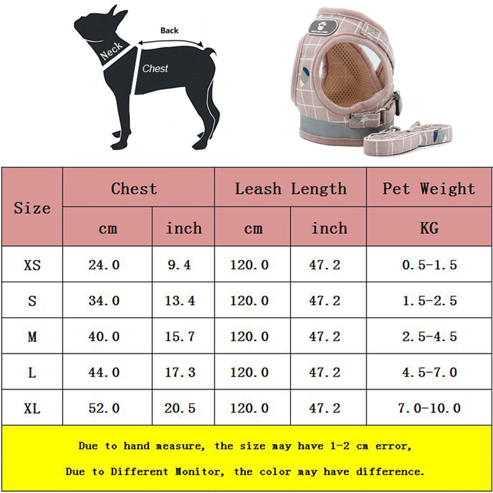 Harnais de Chien Gilet Collier Traction Réfléchissant Pour Petits Chiens Chat Courroie de Laisse de Promenade M / Rose