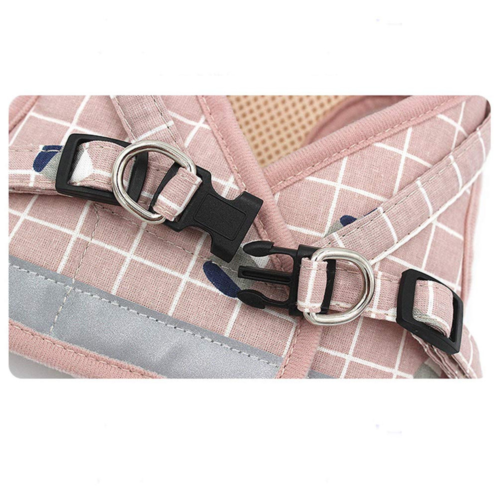 Harnais de Chien Gilet Collier Traction Réfléchissant Pour Petits Chiens Chat Courroie de Laisse de Promenade M / Rose