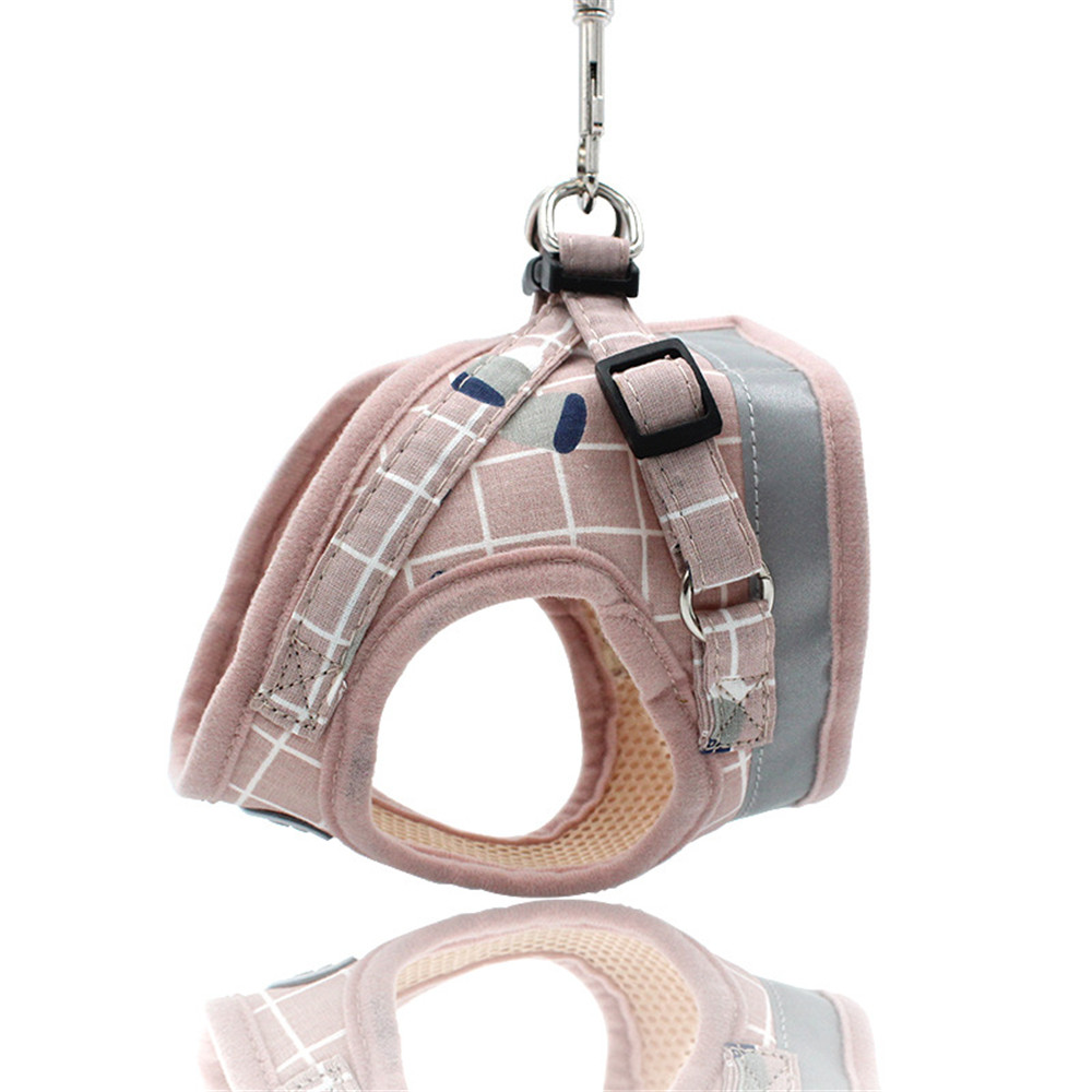 Harnais de Chien Gilet Collier Traction Réfléchissant Pour Petits Chiens Chat Courroie de Laisse de Promenade M / Rose