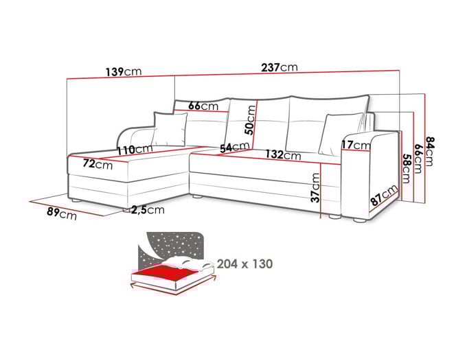 Divano Angolare Memphis 112, Lux 23 + Lux 05, Funzione Di Sonno, Scatola Da Letto, 237x139x84cm -Negozio al dettaglio VIDAXL || HOMCOM || Songmics