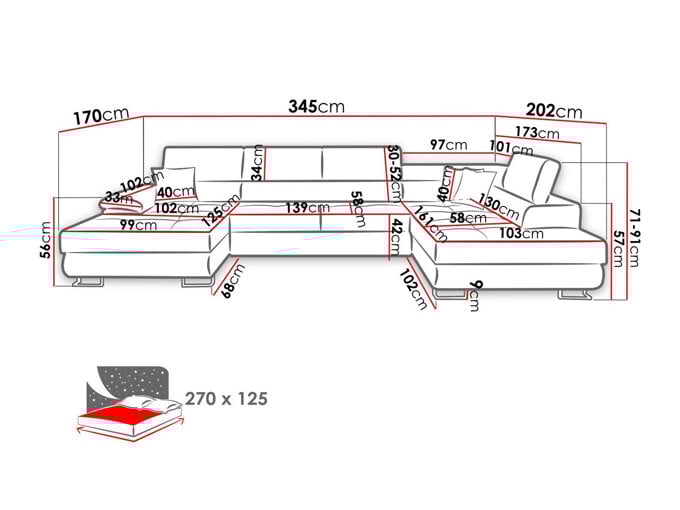 Divano Angolare Miami 182, Uttario Velvet 2979 + Senegal 825, Funzione Di Sonno, Scatola Da Letto, 345x202x71cm -Negozio al dettaglio VIDAXL || HOMCOM || Songmics