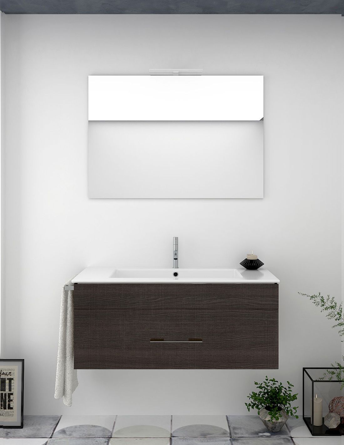 Mobile a specchio per mobili da bagno ALLSTONE 9 colori e 4 dimensioni  disponibili. Crema 60 cm