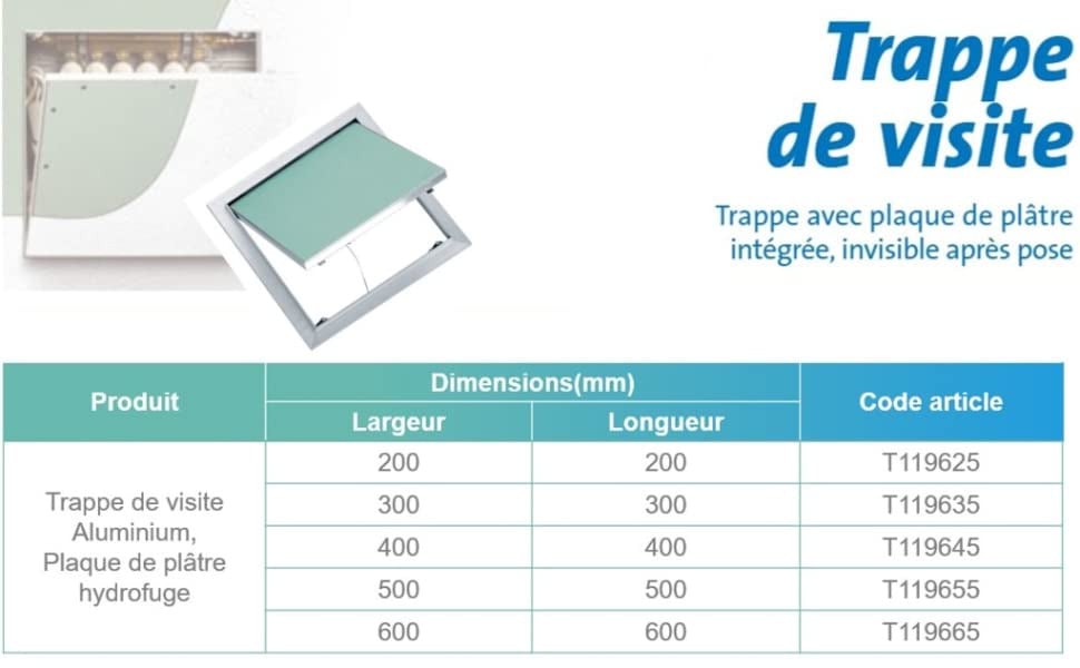 Trappe alu plâtre pousser-lâcher 300X300 mm  SPP PAI, spécialistes  ossatures et accessoires