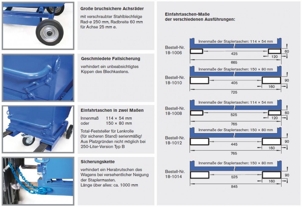Fahrbare Muldenkipper Einfahrtaschen-Maße