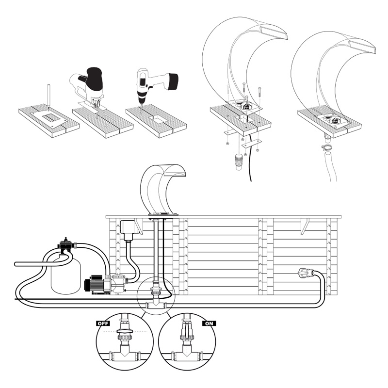 Cascata MAMBA mezzaluna per piscina disegno tecnico