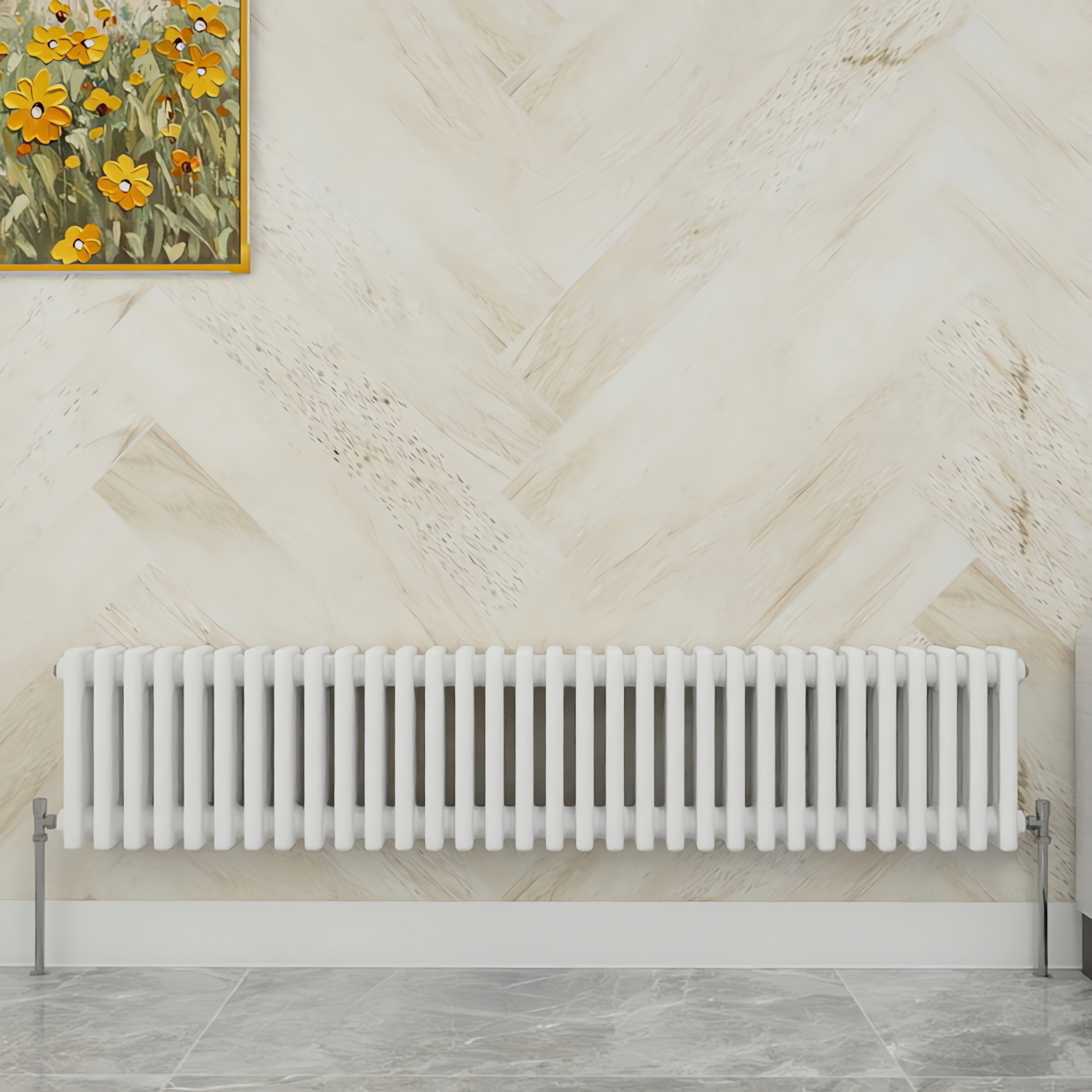 SKY Bathroom 300x1460mm 3 Column Radiator Horizontal White Traditional ...