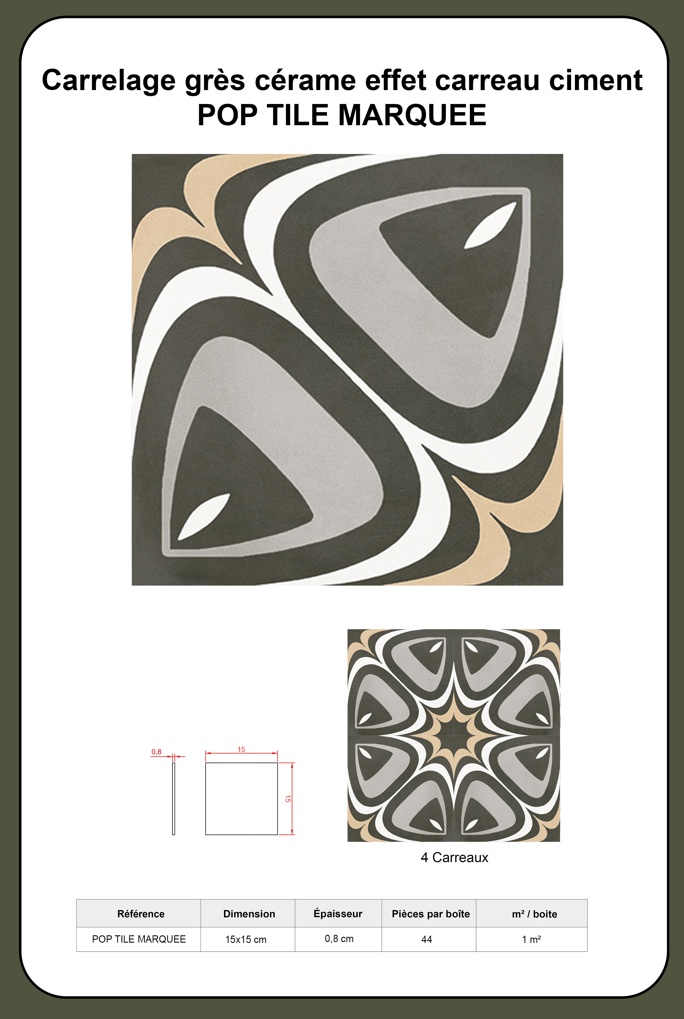 Carrelage grès cérame effet carreau ciment POP TILE MARQUEE
