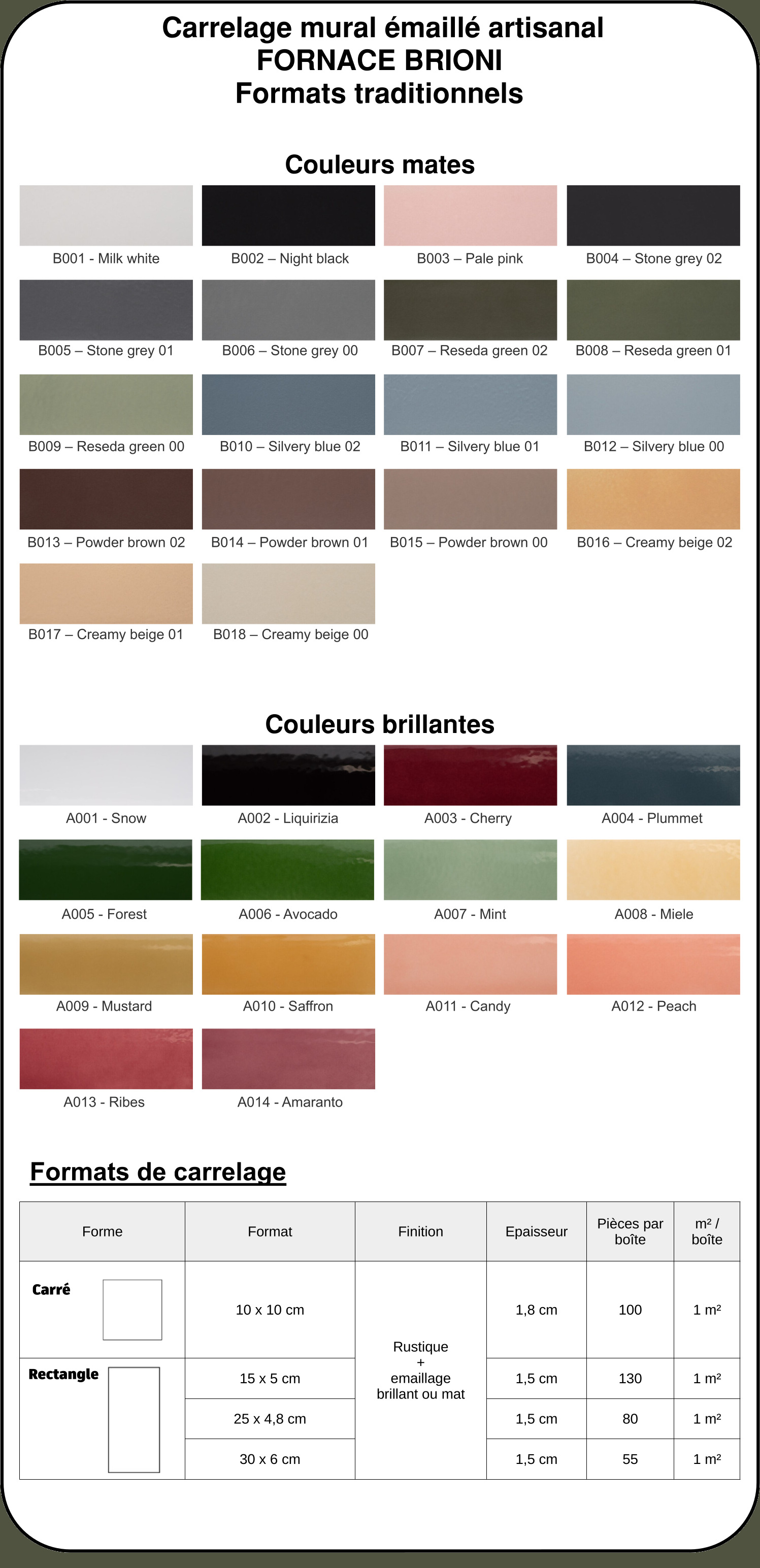 Carrelage mural émaillé artisanal FORNACE BRIONI Formats traditionnels descr.jpg