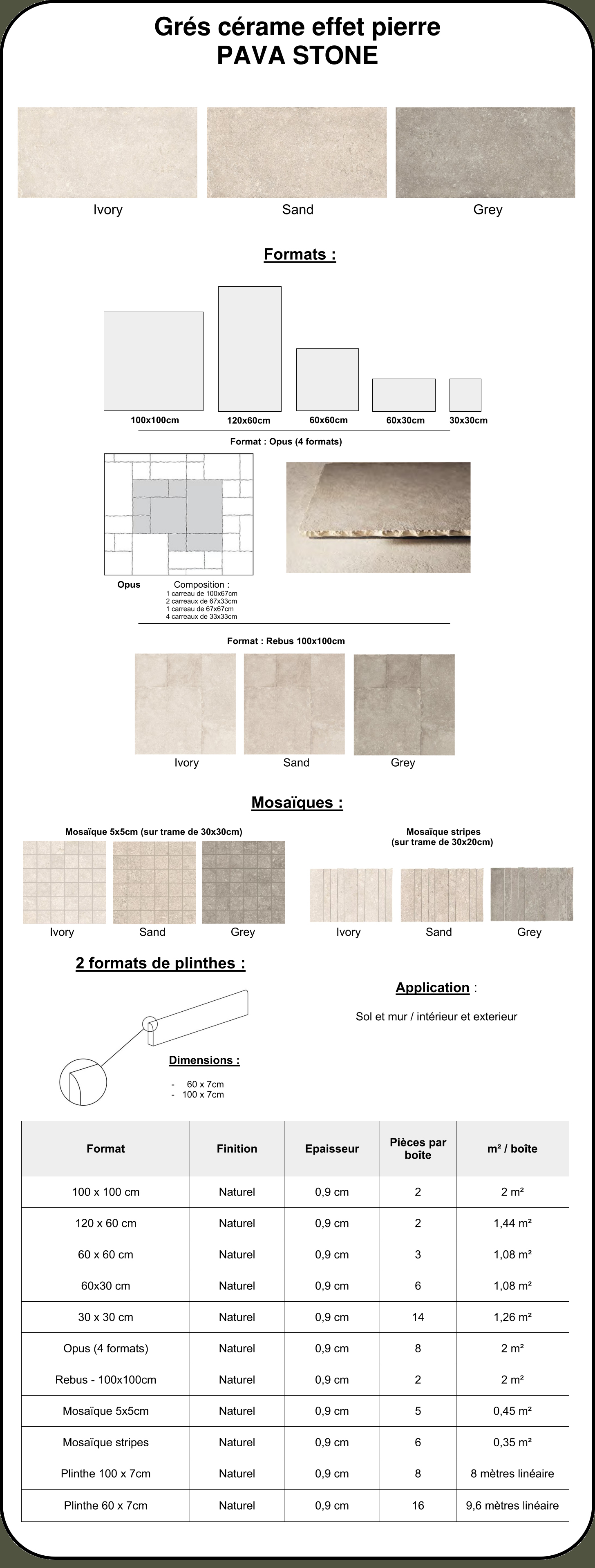 Carrelage grès cérame effet pierre PAVA STONE 120x60 cm Grey - - boîte ...