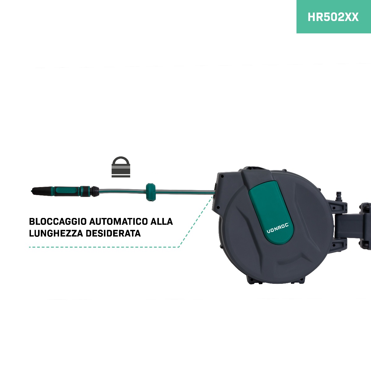 VONROC HR502XX Avvolgitubo retrattile automatico con tubo da 25m