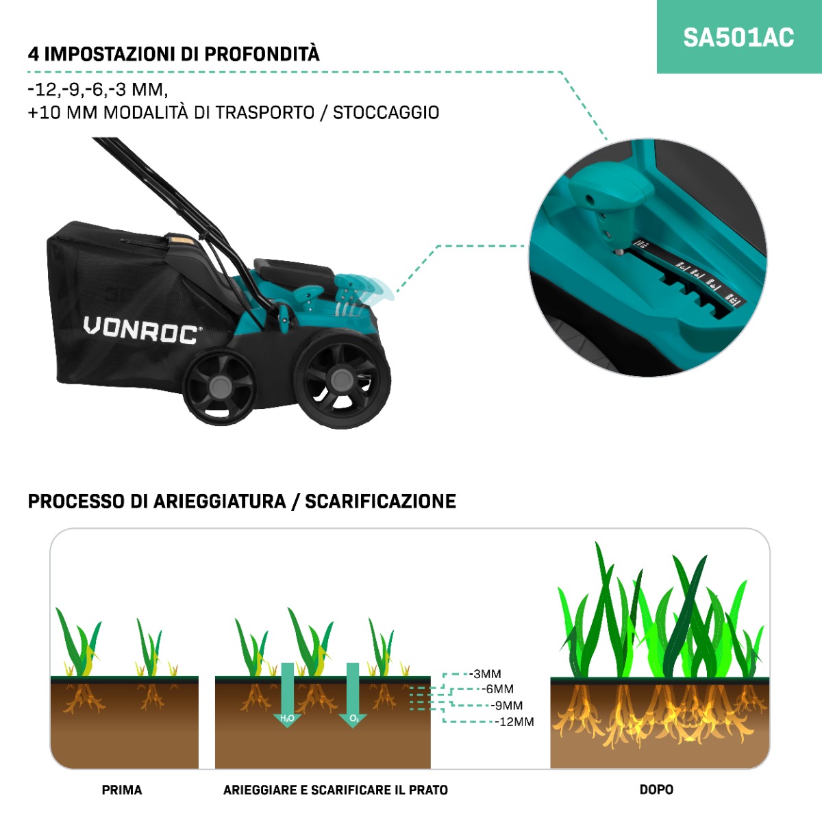 VONROC SA501AC Arieggiatore / Scarificatore 1300W