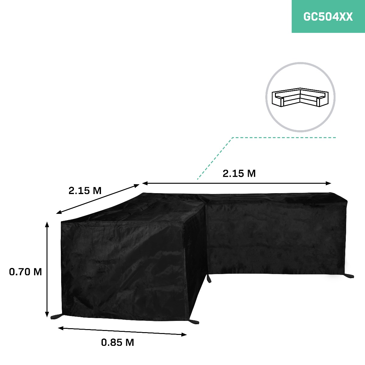 VONROC GC504XX Copertura impermeabile per divano da giardino a forma di L 215x215x85cm. Altezza: 70cm. Anti-UV 
