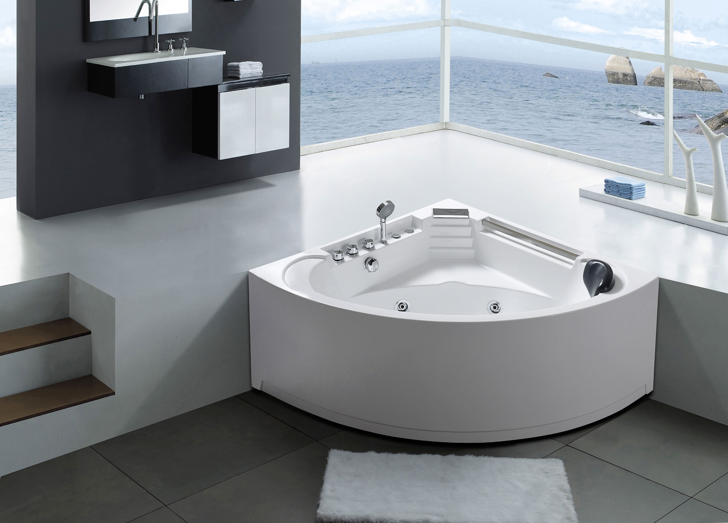 SIMBA WHIRLPOOL BATH TUB Daisy 135x135cm White For 1 Person -Comfort Bathroom Store