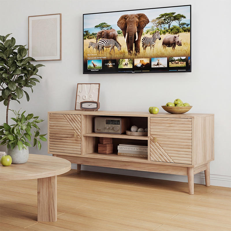 Meuble TV 110 cm chêne style mid-century