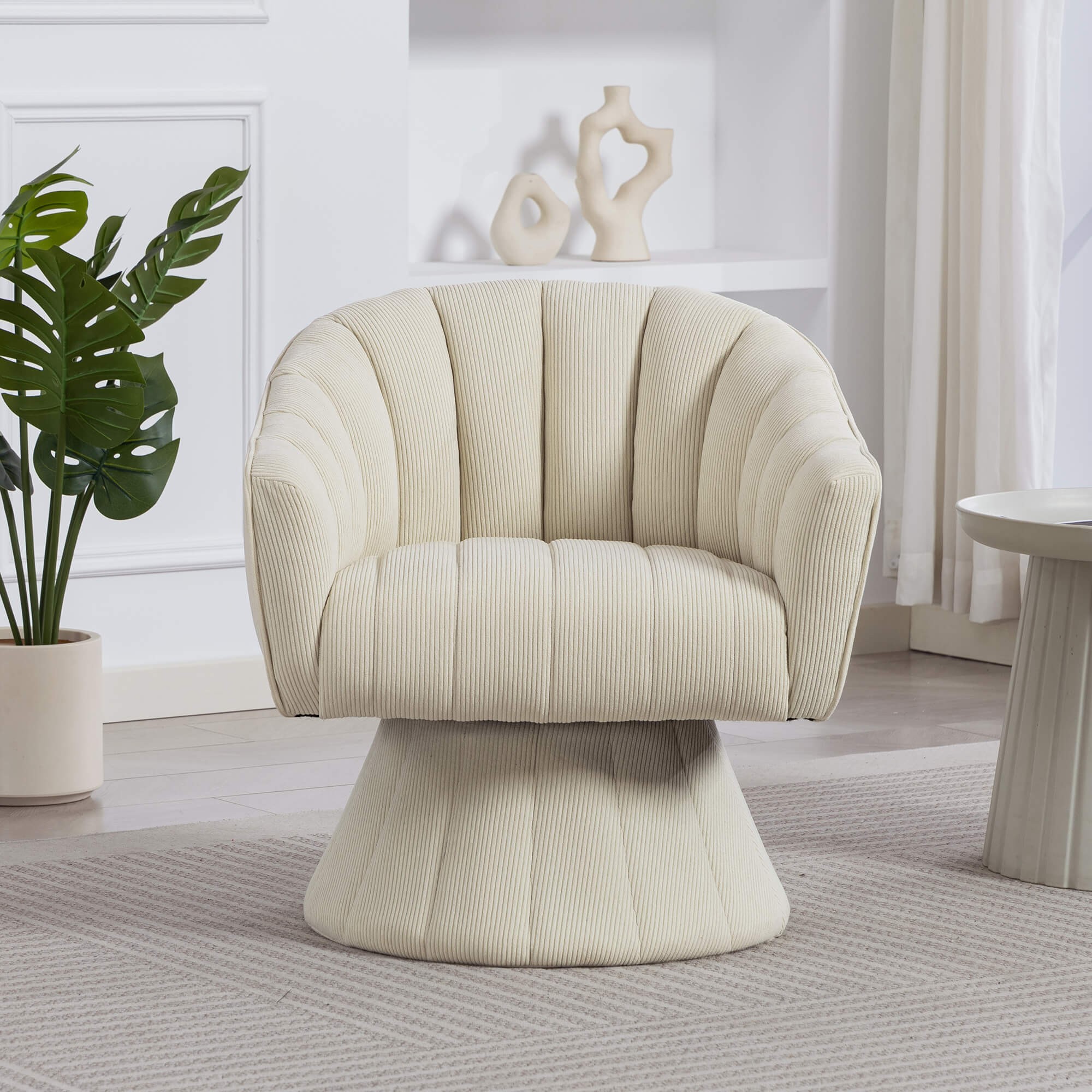 Fauteuil pivotant beige design moderne vue de face
