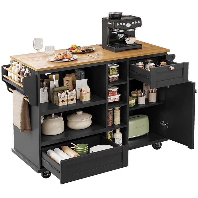Chariot de cuisine noir bois