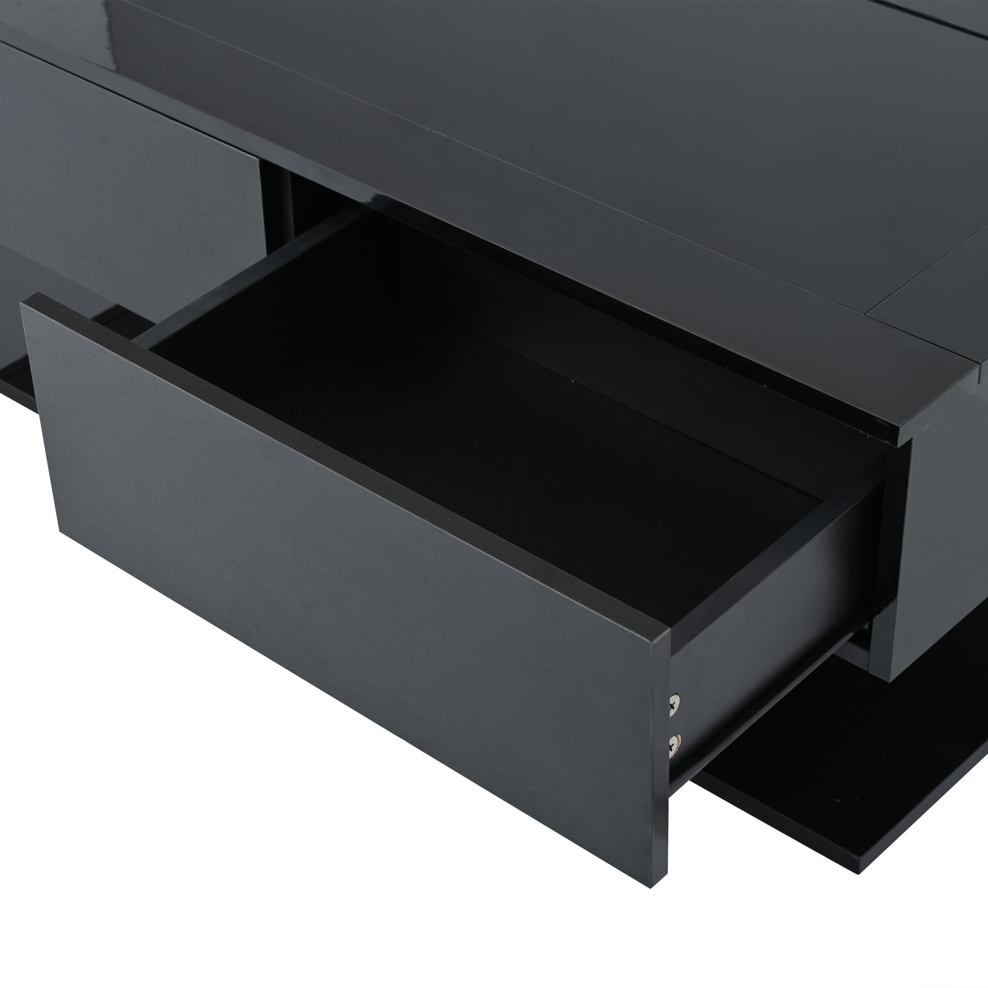 Détail LED RGB multicolore sous verre de la table basse