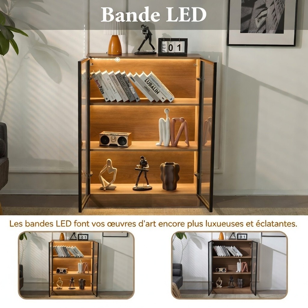 Vitrine naturelle fermée avec lumière allumée