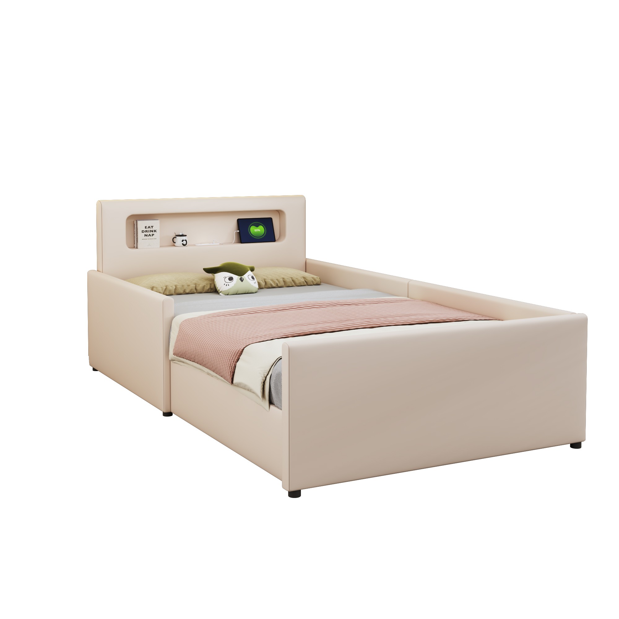 Lit rembourré 90x200 beige
