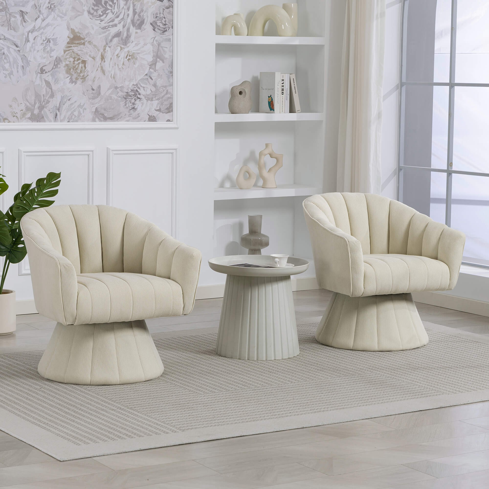 Fauteuil pivotant beige rembourrage épais assise dossier