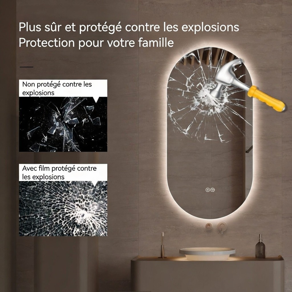 Miroir LED monté au mur avec commande tactile