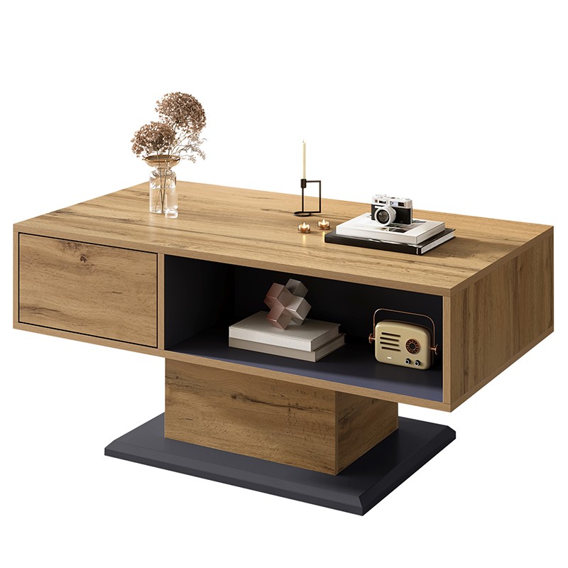 Chingnimon Couchtisch Holzoptik mit doppelseitigem Stauraum