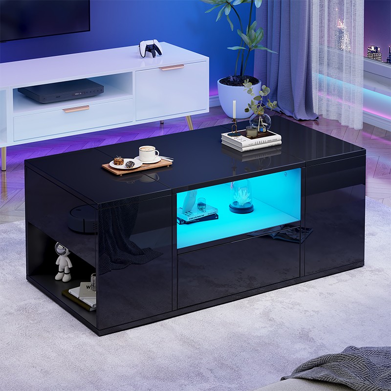 Chingnimon LED Couchtisch schwarz Hochglanz
