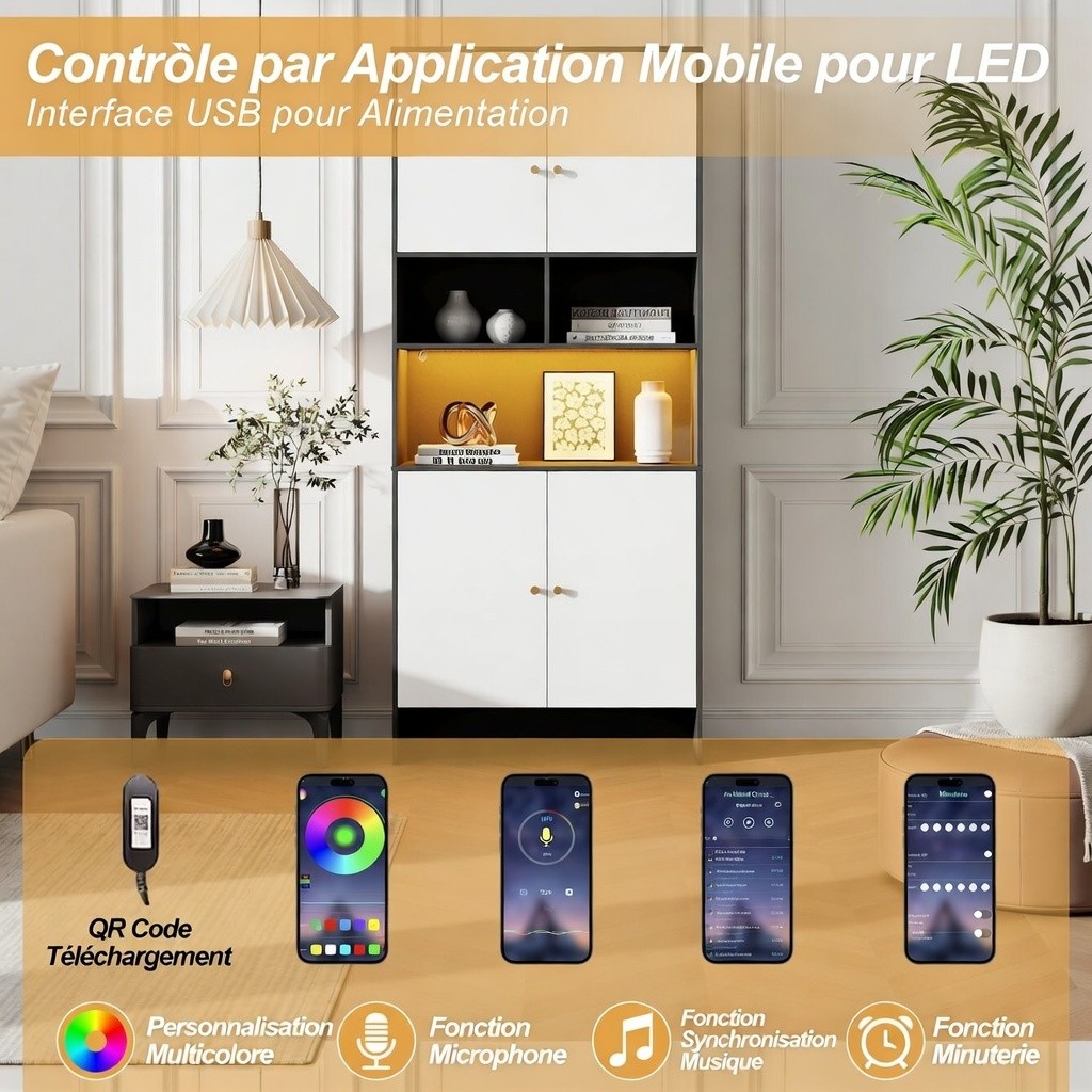 Meuble buffet stable avec pieds bois et anti-basculement