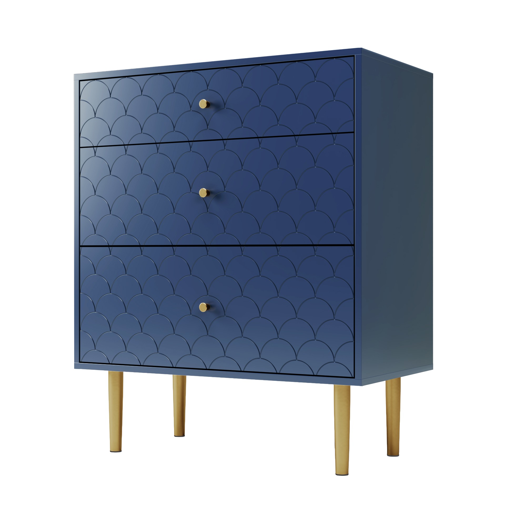 Commode 3 tiroirs bleu marine motif écailles