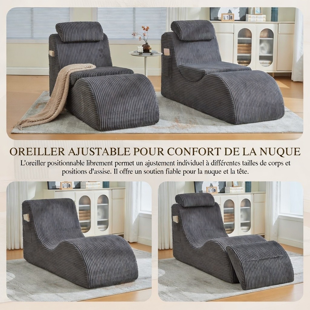 Fauteuil relax gris foncé design moderne vue de face