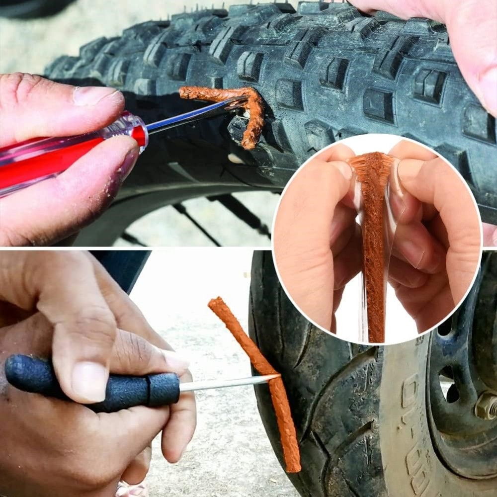 Kit Meche Pneu Voiture Kit Réparation Pneu 25 Pièces - Bandes Et Mèches Pour Voiture, Moto, Camionnette Kit Riparazione Pneumatici Moto