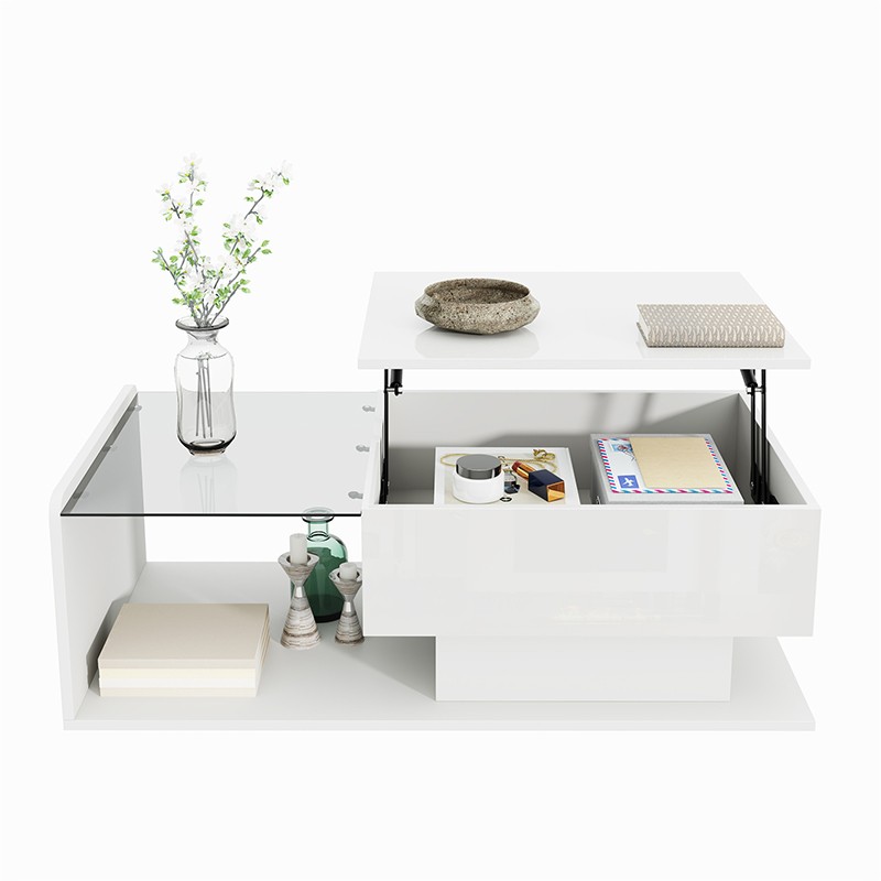 Table basse blanche laquée avec plateau en verre