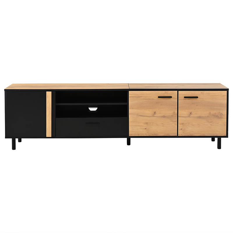 Meuble TV bas 180 cm bois et noir