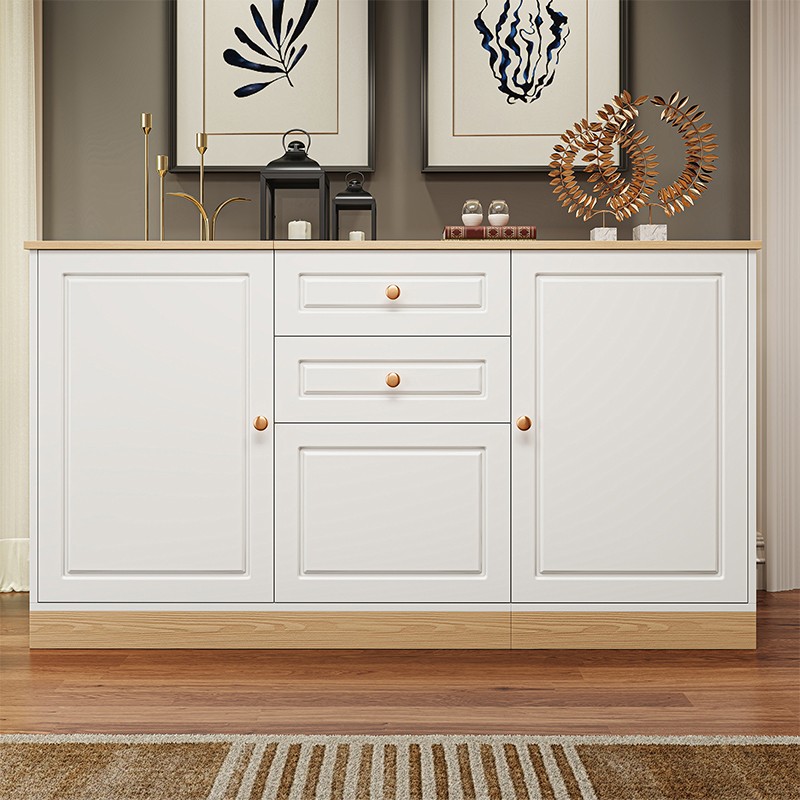 Buffet blanc et bois 3 portes 2 tiroirs