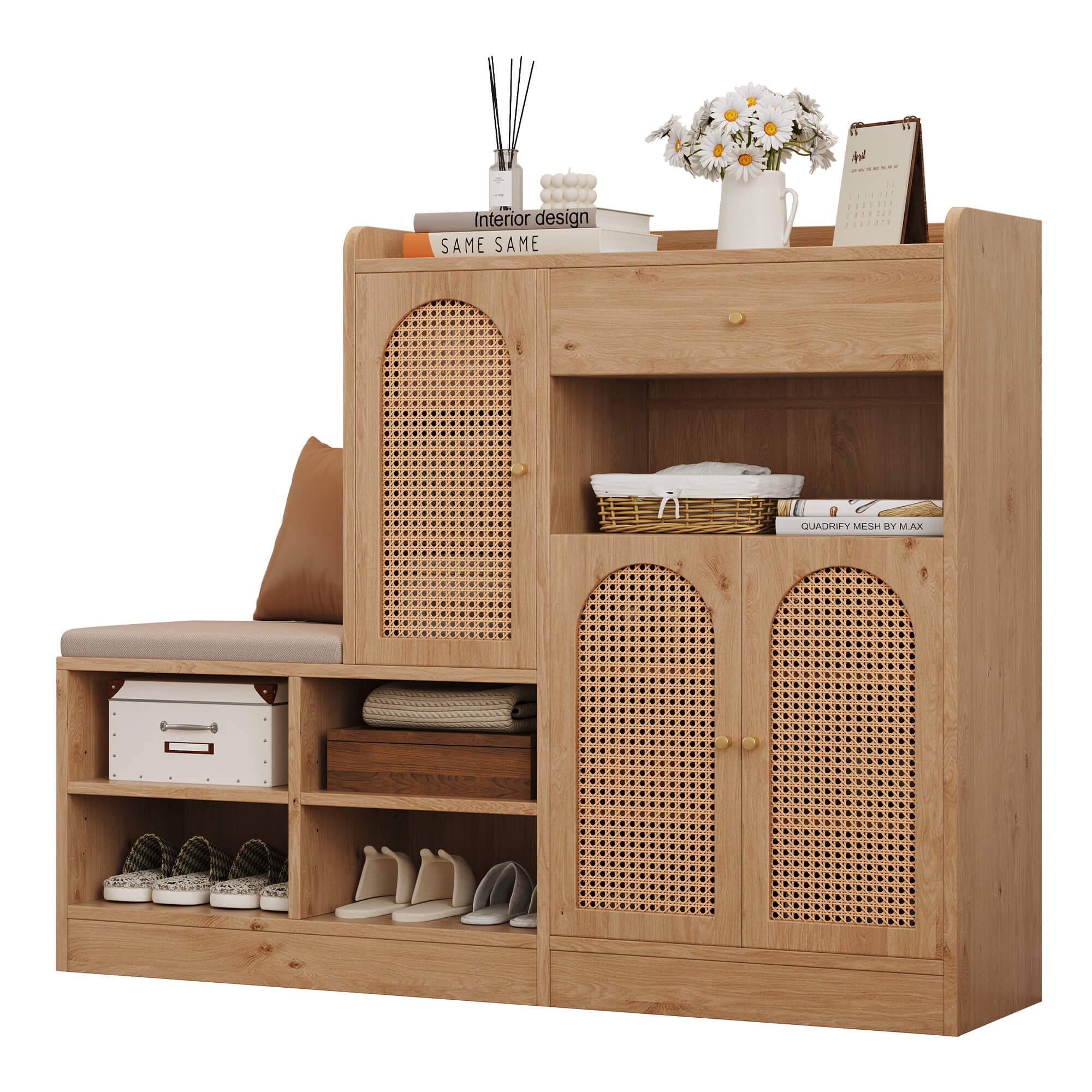 Meuble à chaussures avec banc rembourré