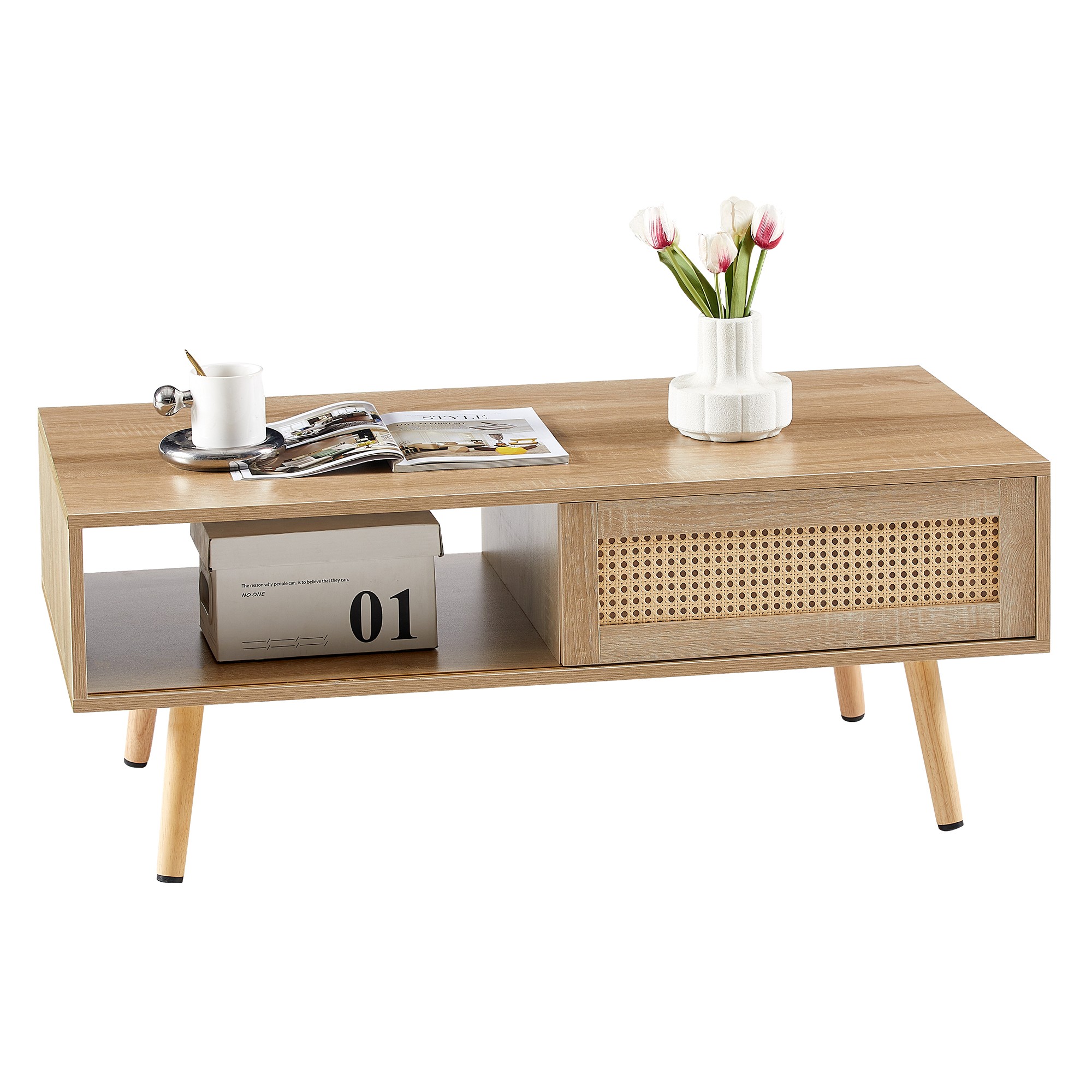 Table basse rotin tressé vue d'ensemble