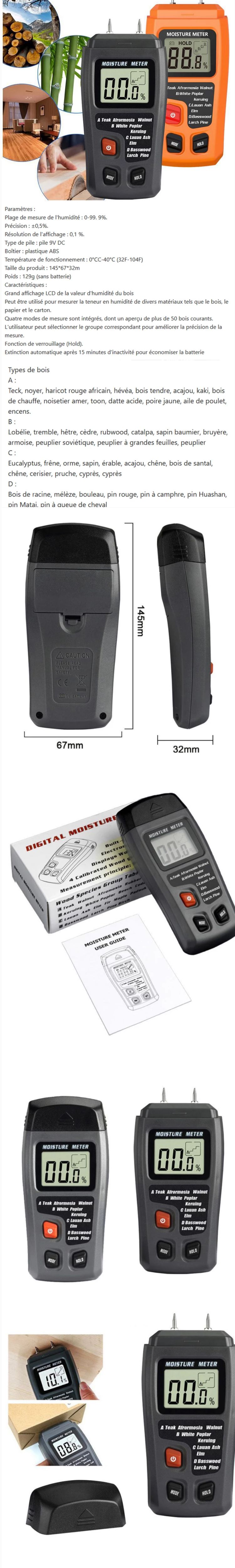 Humidimètre – Ecran LCD- Avec Rétro éclairage - Usage Professionnel Et Précis -Promos Brico Forte Boutique