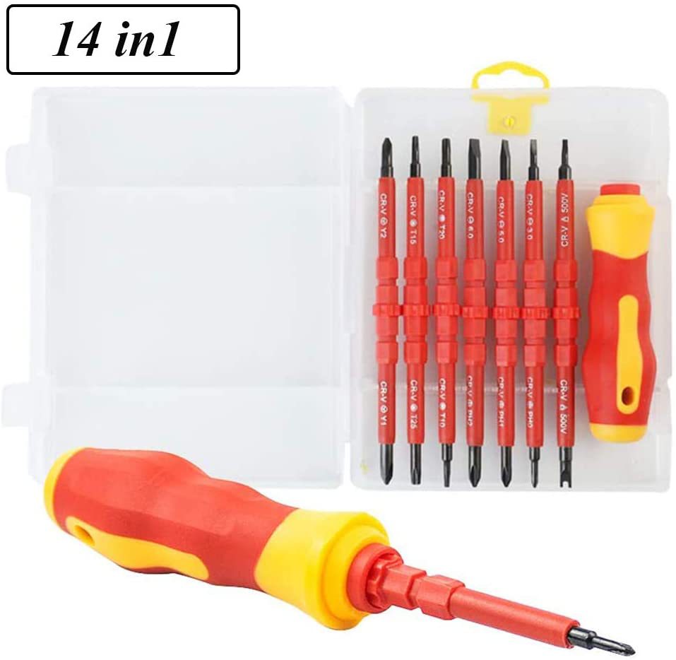 Jeu De Tournevis électrique Isolé Multifonctionnel De 7 Pièces Kit D'outils De Réparation D'électricien En Alliage Interchangeable 14 En 1 -Makitch Magasin