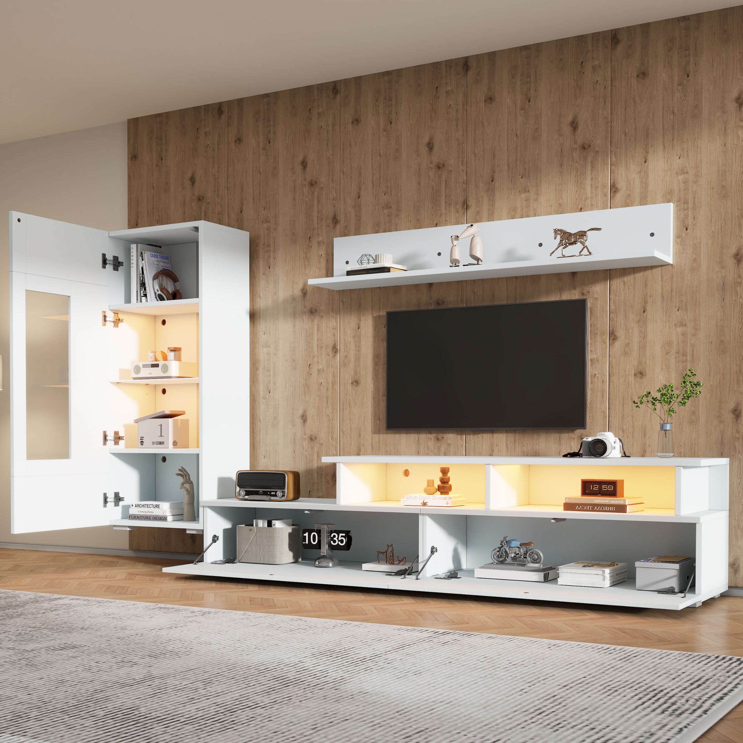 Vue d’ensemble de l’ensemble meuble TV