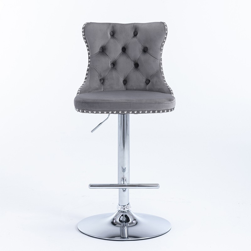 Tabourets de bar en velours gris - lot de 2