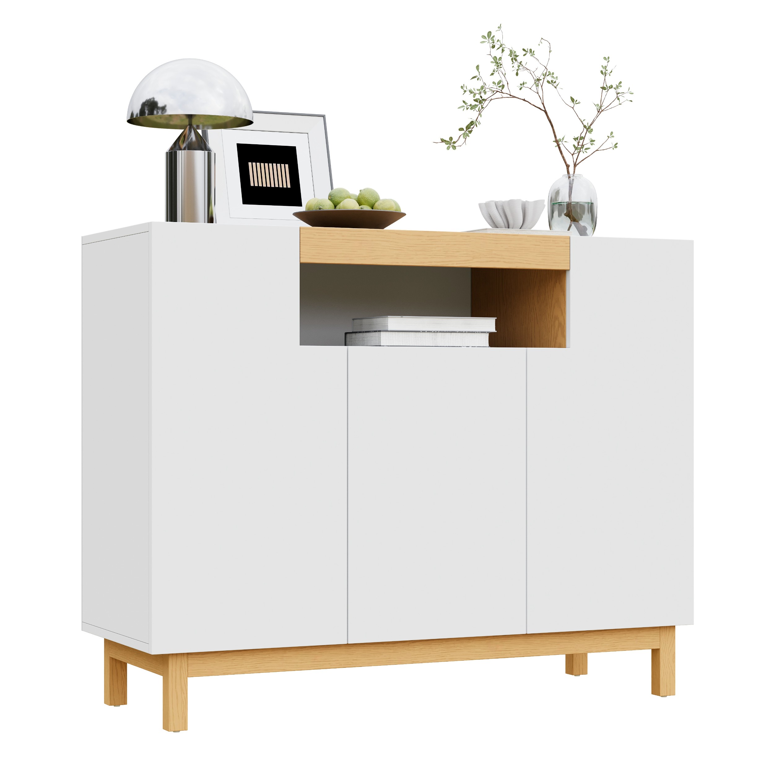 Buffet 3 portes blanc et bois