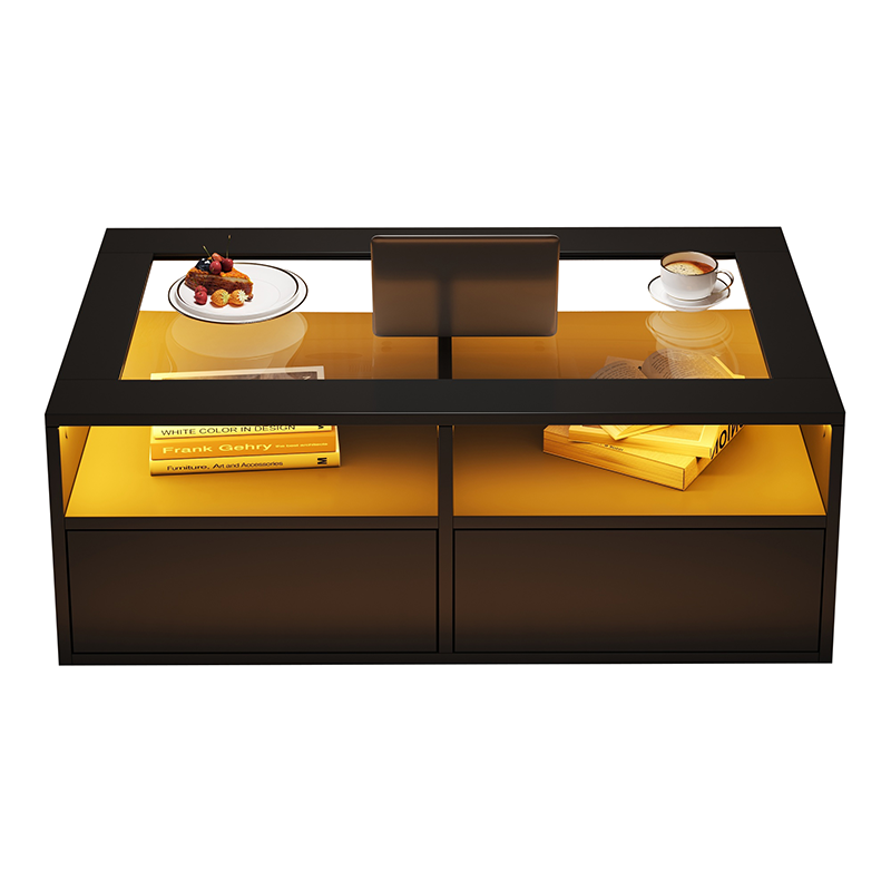 Table basse LED noire avec verre trempé