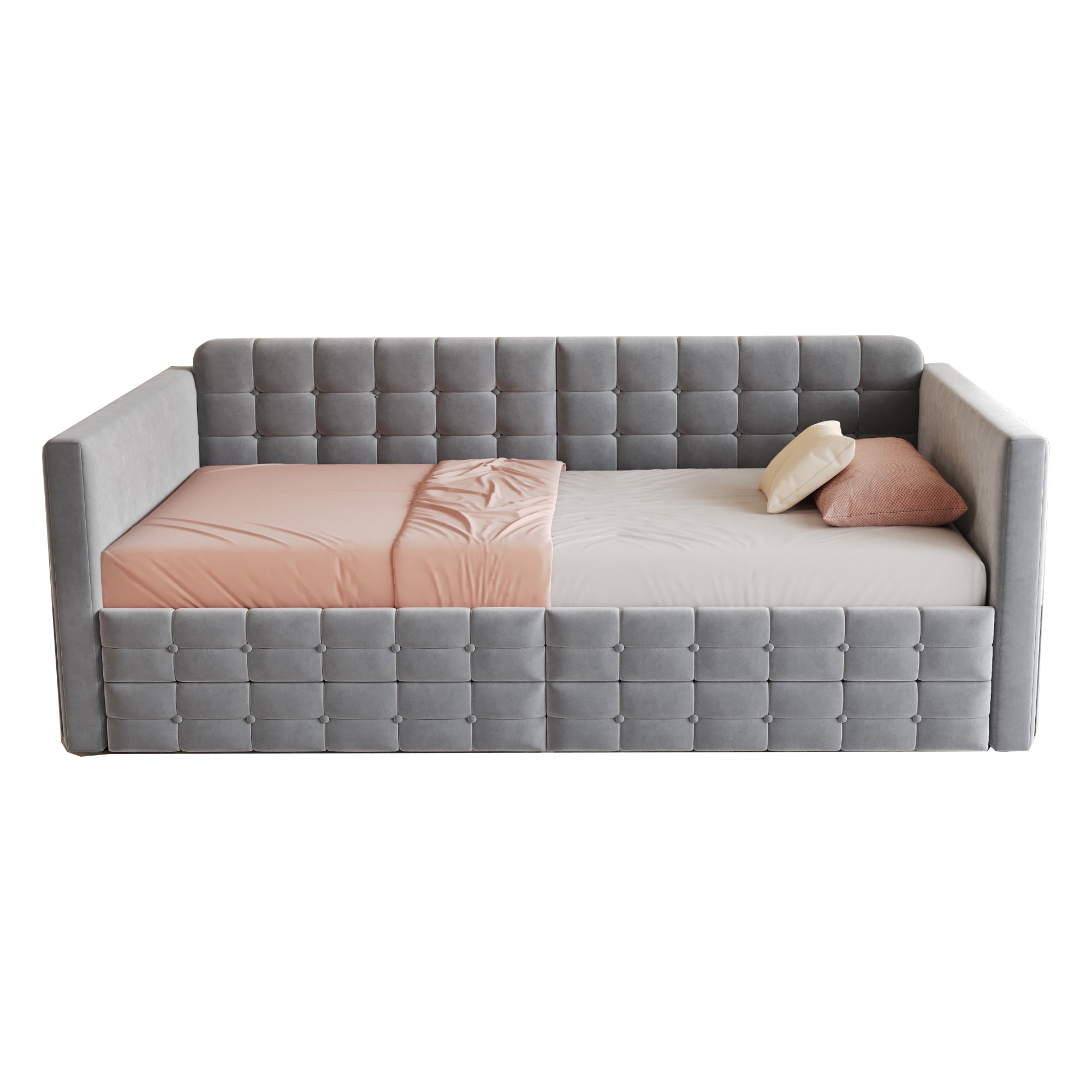 Lit banquette capitonné 90x190 velours gris