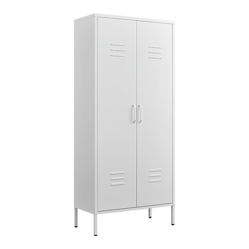 Armoire métal blanche avec portes et étagères