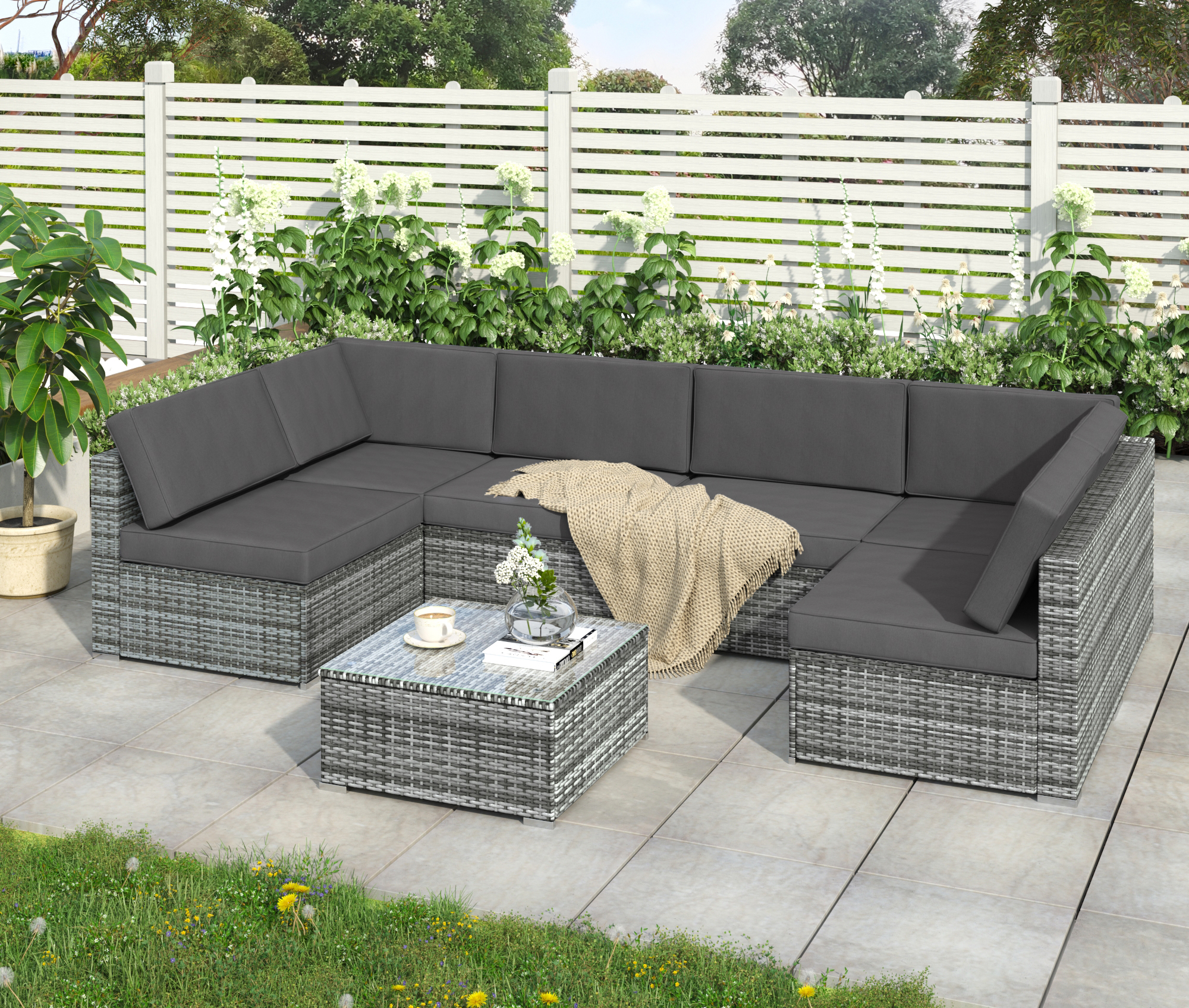Rattan Garden Furniture Set Garden Lounge 6-Seater Outdoor Corner