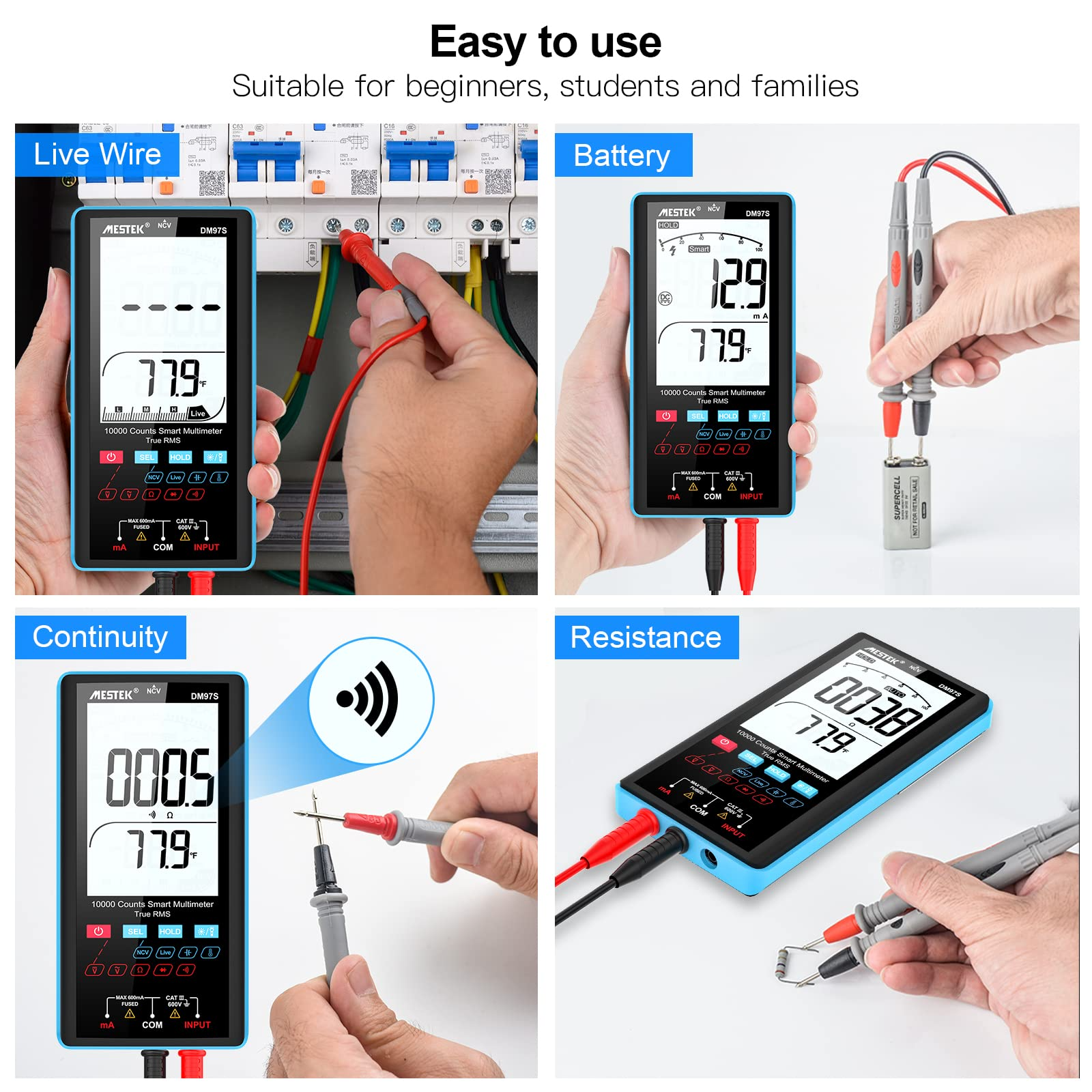 Multimètre Numérique MESTEK Testeur Electrique Digital Voltmètre Automatique 10000 Comptes TRMS Ampèremètre Ohmmètre Température CC/CA Tension Courant Capacité Résistance Diode Continuité Fréquence -Pas Cher Pro Bricoleur Magasin AAHKMJXYDAFdJAOAIMEbOAchX Ni0V6kW5l0kMox3xvg RIa4gz529Tpv5JKZ6ladhk=