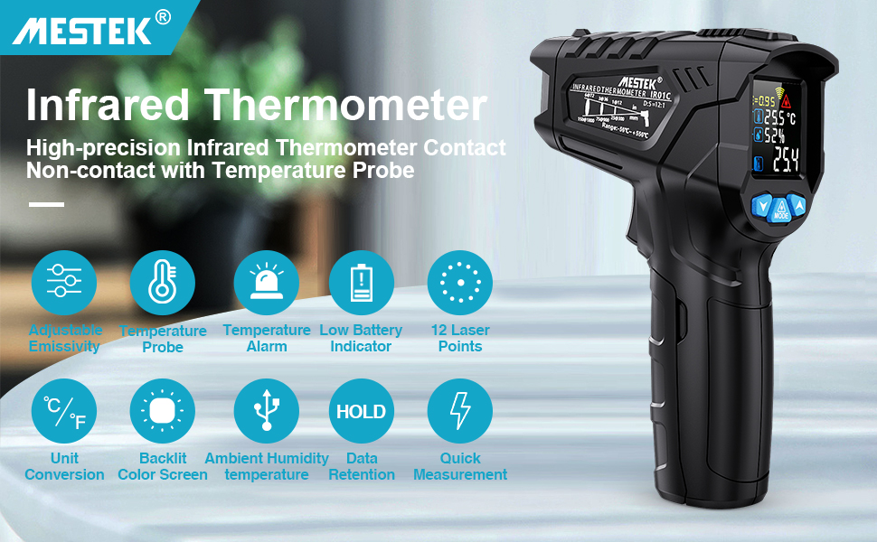 Thermomètre Infrarouge Laser MESTEK Pistolet IR Temperature Professionnel Sans Contact -50°C550°C Ecran LCD Réglable Alarme D'émissivité Affichage Cuisine Four Pizza Barbecue Congélateur Industrial -Promos Brico Forte Boutique AAHKMJXYDAFdJAOAIMEbOAchX Ni0V6kW5l0kMox3xvg RulzOQctELLF174iBhLUYg=