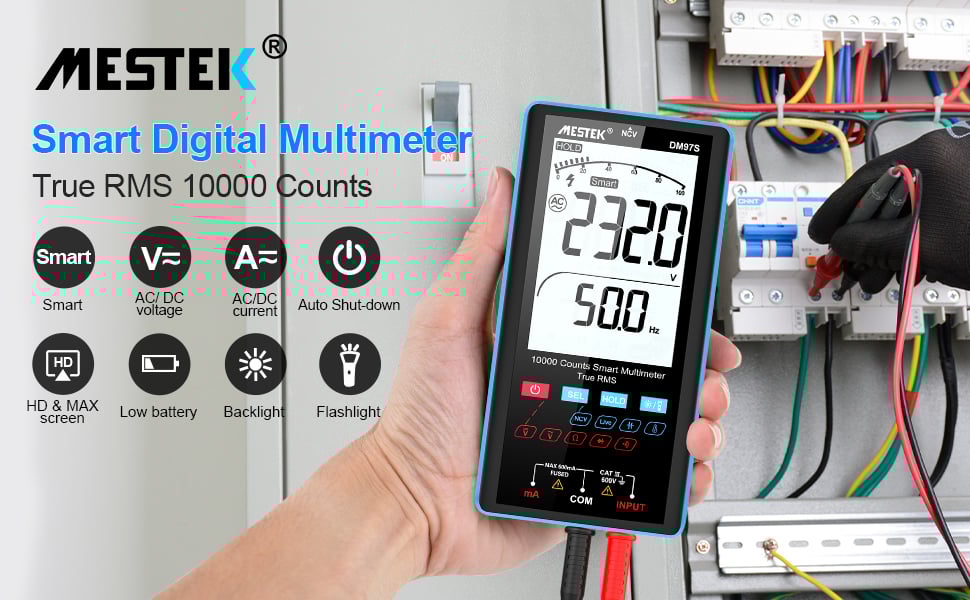 Multimètre Numérique MESTEK Testeur Electrique Digital Voltmètre Automatique 10000 Comptes TRMS Ampèremètre Ohmmètre Température CC/CA Tension Courant Capacité Résistance Diode Continuité Fréquence -Pas Cher Pro Bricoleur Magasin AAHKMJXYDAFdJAOAIMEbOAchX Ni0V6kW5l0kMox3xvg