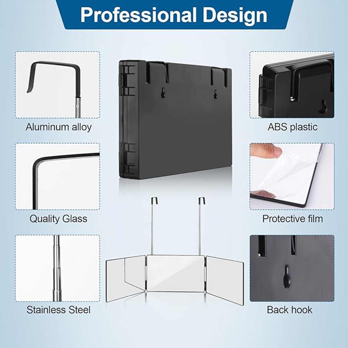 Miroir 3 faces pliable avec LED