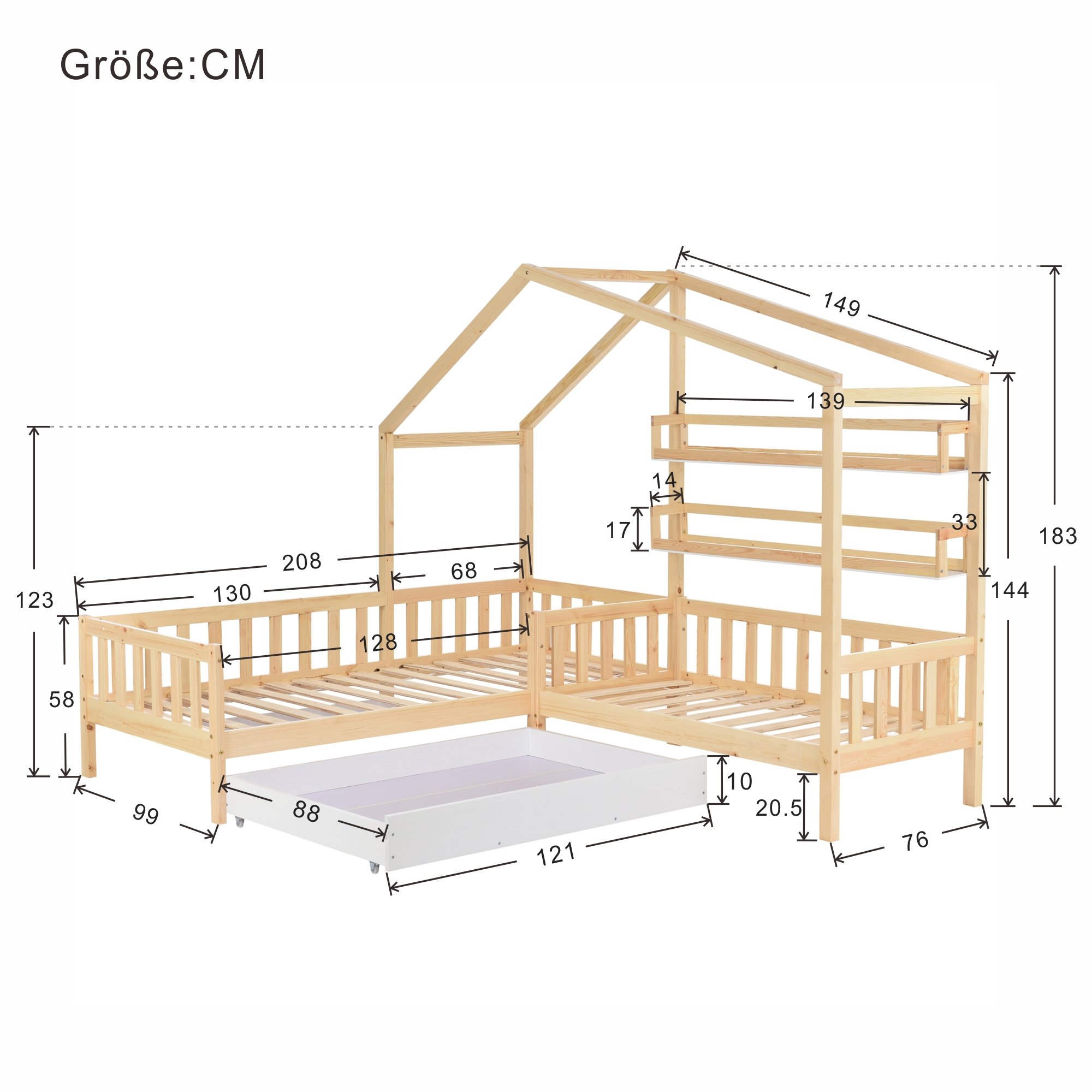 Letto Per Bambini 90x200 Cm/140x70 Cm Letto Da Casa Con Cassetti E Ripiani, Letto Da Gioco In Legno Massello Con Recinzione E Rete A Doghe, Naturale -Cameretta Per Bambini AAHKMJXYDAFdJAOAIMEbOAchX Ni0V6kW5l0kMox3xvg T7 H3X1b1cI0DvH5YLDKEg=